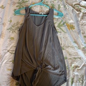 Grey dress shirt with tie at the bottom